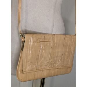 Vintage 80s Tan Genuine Eel Skin Purse By Joli Envelope Crossbody Retro Exotic